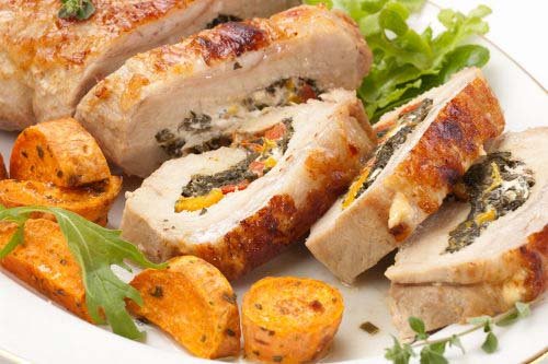 Recipe Image: Roasted Pork Loin With Spinach, Peppers, and Mushrooms Recipe Image: Roasted Pork Loin With Spinach, Peppers, and Mushrooms
